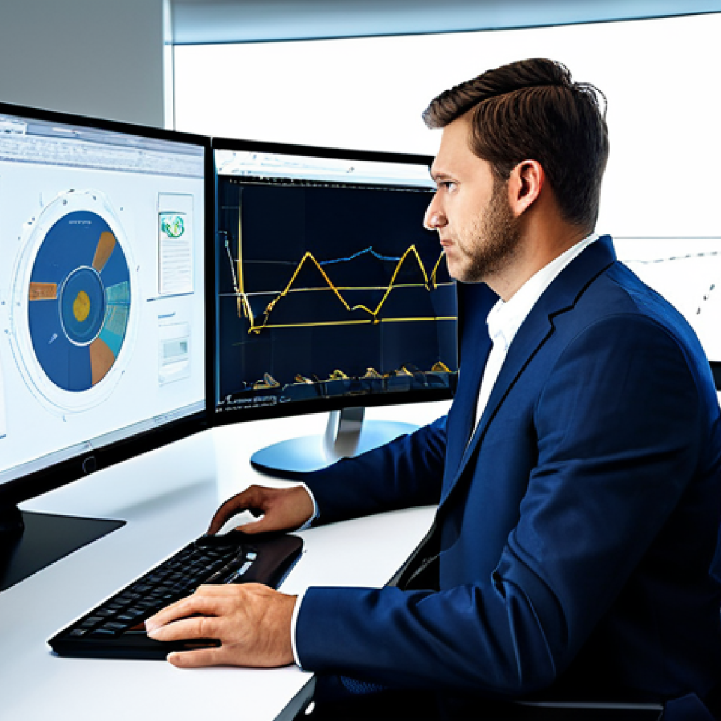 A highly skilled professional civil engineer, fully clothed in a modest business suit, is seated at a sleek, modern desk in a sophisticated, well-lit engineering office. On a large, futuristic monitor, a complex 3D BIM (Building Information Modeling) model is prominently displayed, integrated with dynamic data analytics visualizations. The engineer is deeply focused on the screen, demonstrating expertise in digital construction, artificial intelligence applications, and data-driven decision-making, conveying innovation and high market value. The scene is captured with perfect anatomy, correct proportions, natural pose, well-formed hands, proper finger count, and natural body proportions, ensuring a high-quality, professional image. safe for work, appropriate content, fully clothed, professional dress, family-friendly.