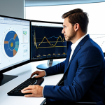 A highly skilled professional civil engineer, fully clothed in a modest business suit, is seated at a sleek, modern desk in a sophisticated, well-lit engineering office. On a large, futuristic monitor, a complex 3D BIM (Building Information Modeling) model is prominently displayed, integrated with dynamic data analytics visualizations. The engineer is deeply focused on the screen, demonstrating expertise in digital construction, artificial intelligence applications, and data-driven decision-making, conveying innovation and high market value. The scene is captured with perfect anatomy, correct proportions, natural pose, well-formed hands, proper finger count, and natural body proportions, ensuring a high-quality, professional image. safe for work, appropriate content, fully clothed, professional dress, family-friendly.