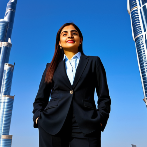 Home 7 **
"A professional female civil engineer in a fully clothed, modest business suit, standing confidently in front of the Burj Khalifa in Dubai, UAE. The background shows a clear blue sky and modern architecture. Safe for work, appropriate content, perfect anatomy, natural proportions, professional photography, high quality."
**