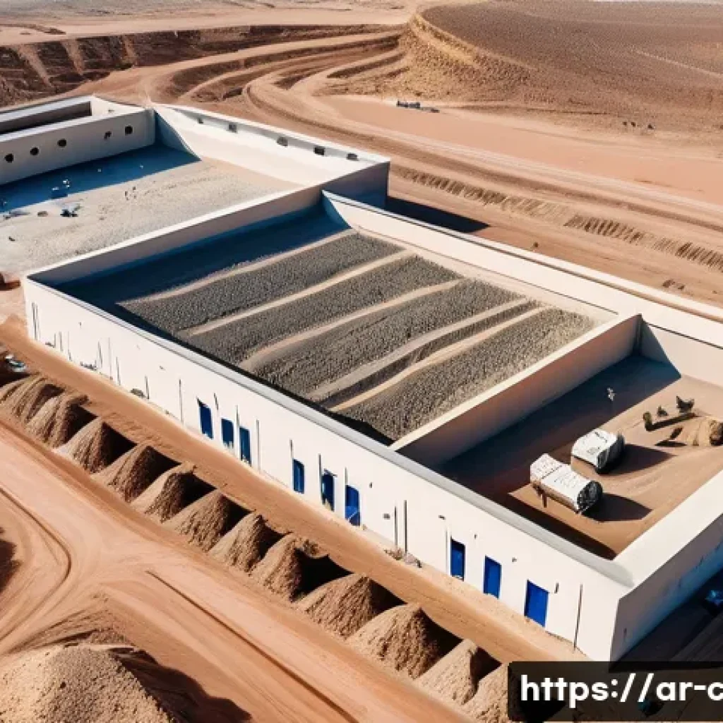 토목공학과 물리적 지형 분석 - A detailed aerial view of a large civil engineering construction site in an arid Middle Eastern land...