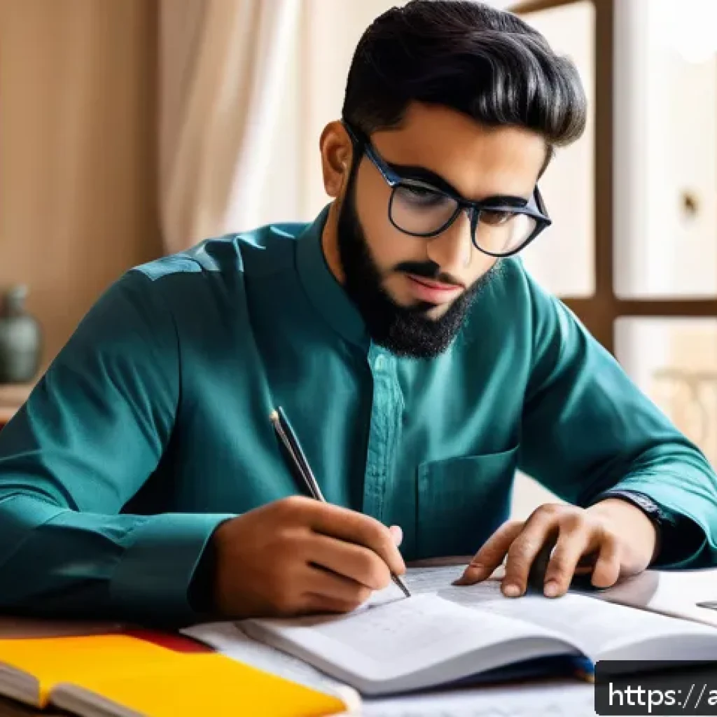 토목기사 시험을 위한 단기 집중학습법 - A focused young Arab man studying civil engineering at a modern desk in a bright room, morning sunli...